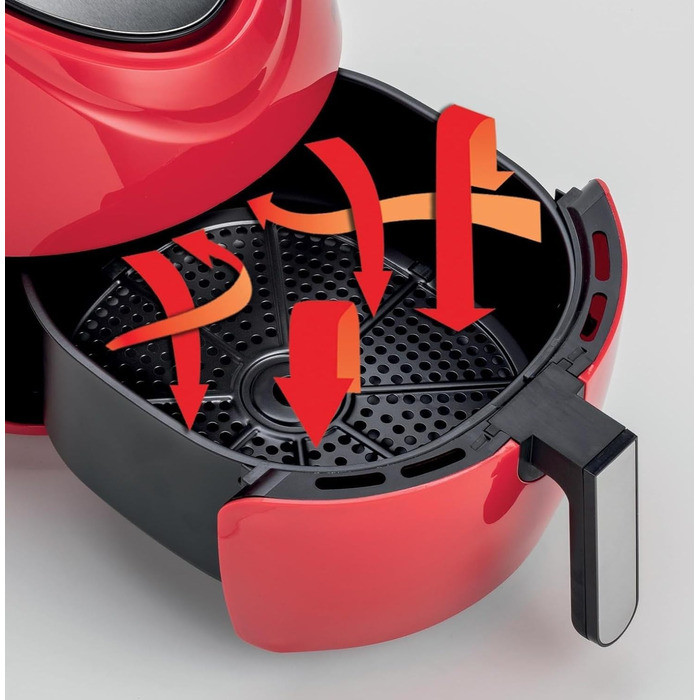 Ariete Airy Fryer XXL 4618, Hot Air Fryer 7 Liter, 60-Minute Timer, LCD and Touchscreen with 7 Cooking Levels, Maximum Temperature 200° C, Capacity 2.5Kg, 1800W, Red