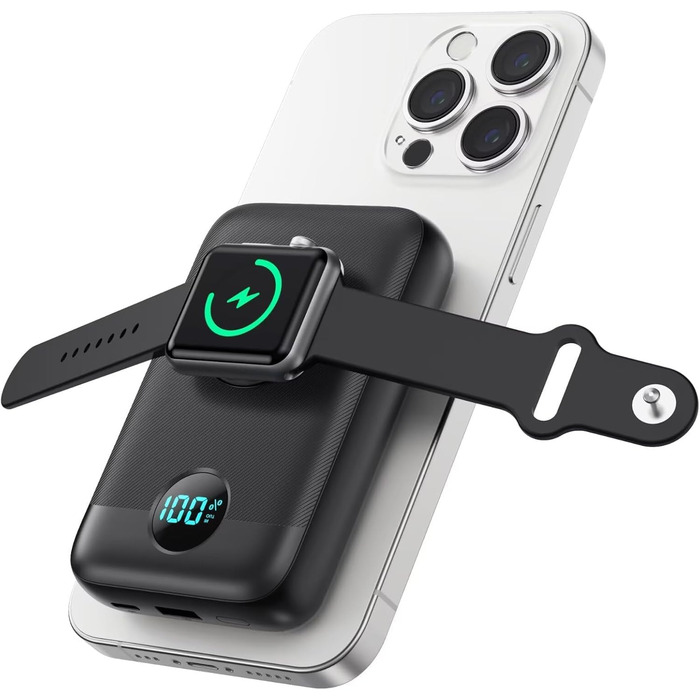 Power Bank магнітний 10800mAh з підтримкою MagSafe, 4-в-1, з зарядкою для Apple Watch, QC4.0+PD 25W, LED дисплеєм, для iPhone 16/15/14/13/12 Series