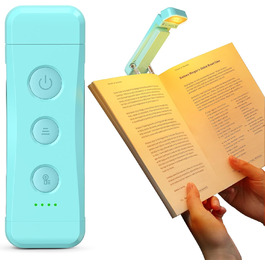 Glocusent Кліпса-лампа для читання з кліпсою, 7 LED, акумулятор 1000mAh, 160 годин роботи, 3 кольори та 5 рівнів яскравості, регульований кут нахилу, для книголюбів, дітей (Блакитна)