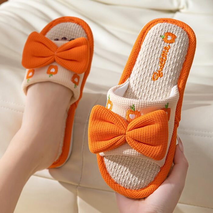 Жіночі тапочки з льону для дому - м'які, антиковзні, для спальні (помаранчевий, 36/37 EU)