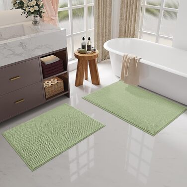 Килимок для ванної кімнати OLANLY з chenille, протиковзкий та гігроскопічний, 40x60 см, колір трав'яний зелений