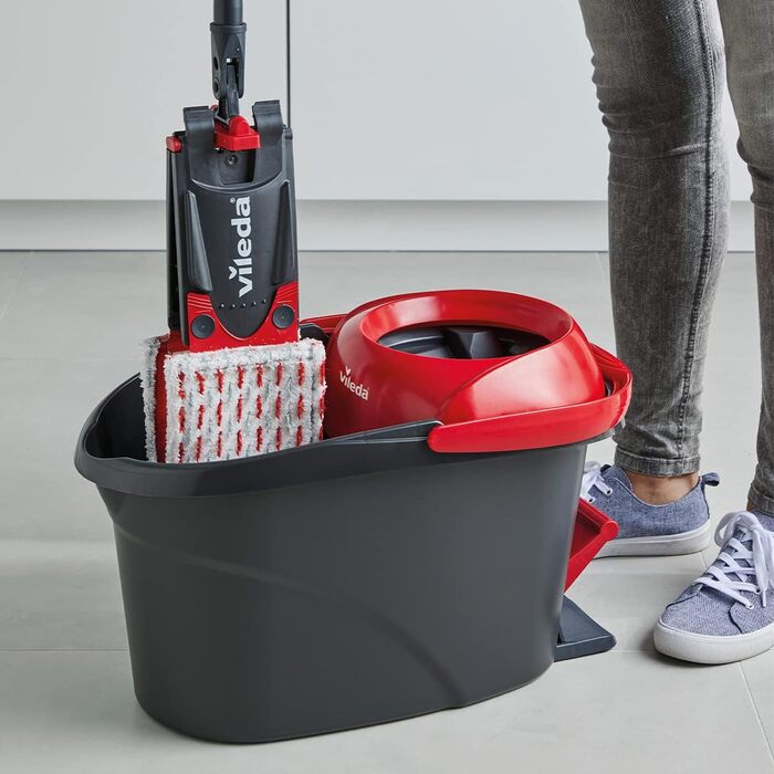 Vileda Ultramax Turbo 2in1: Набір для миття підлоги з відром та мікрофіброю | Телескопічна ручка (75–130 см), система віджиму, для плитки, ламінату та паркету | Еко-упаковка