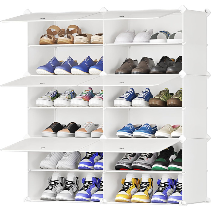 Plastic Shoe Cabinet, DIY Simple Shoe Rack, Narrow, with Door, Steel Frame, Stable, for Hallways, Bedrooms, Entryways, White with Transparent Door, 2 * 6