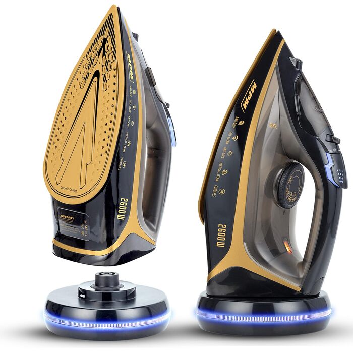 Пароочисник MPM MZE-26 бездротовий з керамічною підошвою, 2600 Вт - Anti-Drip, Self-Clean, LED-дисплей, 2 режими, з/без кабелю