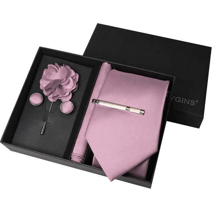 Подарунковий набір краватки JEMYGINS з твіду (темно-рожеве золото) для вечірок, бізнесу та весілля. Включає краватку, нагрудну хустинку, краваттятову шпильку та запонки.