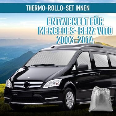 Теплоізоляційний комплект MaxAwe з 10 термоматів для Mercedes VITO II W639/Viano 2003-2014 (коротка база L2), внутрішні автошторки на лобове скло, сонцезахисні та затемнювальні термощітки