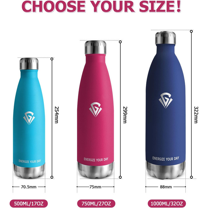 Термос-пляшка 1000 мл, термоізольована металева пляшка без BPA, подвійні стінки, підходить для газованої води, ізотермос для кемпінгу, дітей, фітнесу, спорту, подорожей, для хлопчиків та дівчаток (750 мл, Рожевий)