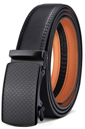 Чоловічий шкіряний ремінь BULLIANT з автоматичною застібкою-ратом, ширина 35 мм, регульований розмір, чорний, 130 см (38-44)