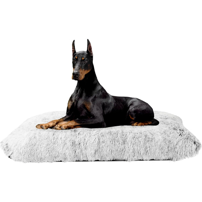 Dog Bed, Fluffy Dog Mats, Longer Plush Dog Cushion, Washable, Non-Slip Bottom, 110 cm for Medium and Large Dogs (L 122 x W 74 x H 10 cm, Light Gray)
