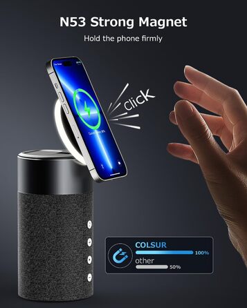 Bluetooth колонка COLSUR з магнітним бездротовим зарядним пристроєм та нічником, сумісна з iPhone 17/16/15/14/13/12, AirPods Pro/4/3/2 - Рожевий (Multicolor)