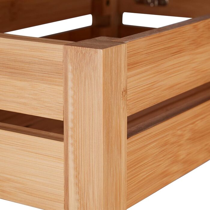 Relaxdays Bamboo Shelf, Standing Shelf with 3 Shelves, HxWxD: 76.5 x 46 x 29.5 cm, Compartment with Lid, Open, Kitchen & Bathroom, Natural