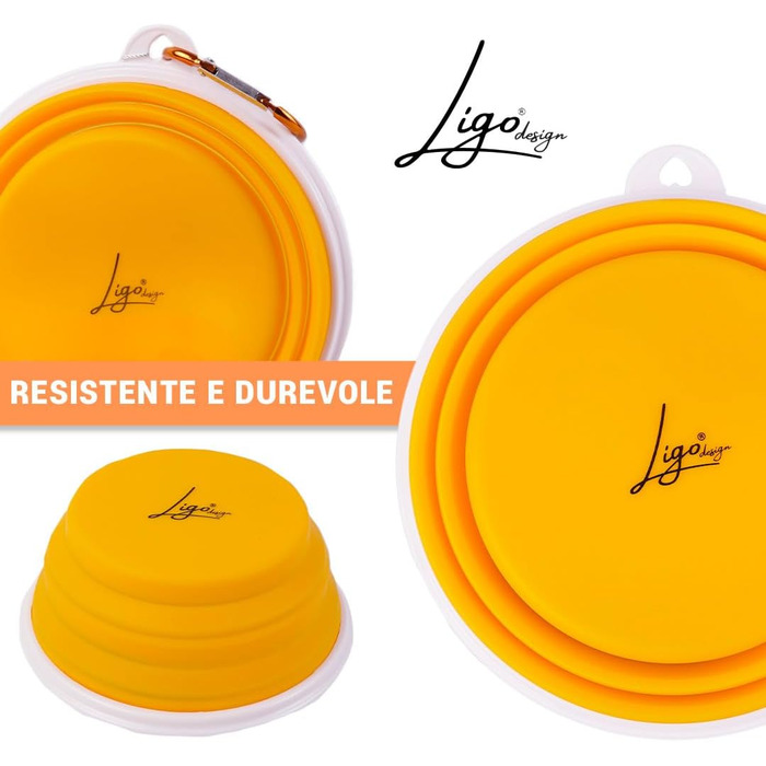Набір мисок для собак Ligo EBBY (2 шт.) - туристичні, складна миска, жовтий колір, 1000 мл