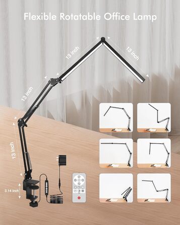 LED настільна лампа NOEVSBIG 24W з регулюванням яскравості, 5 режимів, таймер, сенсорне керування, кріплення, денне світло, сучасний дизайн