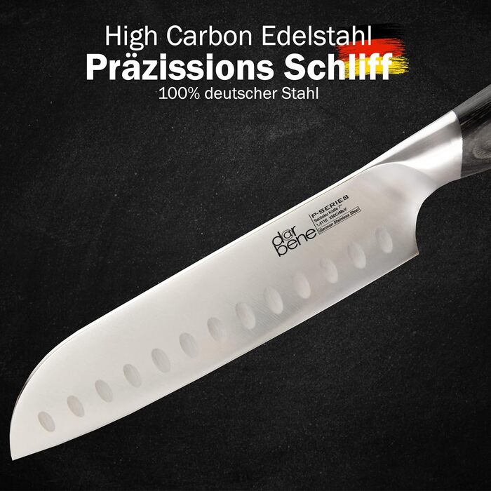 Ніж Сантоку DarBene P-Series 18 см: професійний кухонний ніж з нержавіючої сталі, ергономічна ручка з пака-дерева, для дому та ресторанів, заточується