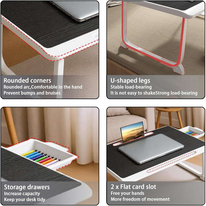 Стіл-підставка для ноутбука Bett: стіл для роботи в ліжку, для дому та офісу (60x40, чорний)