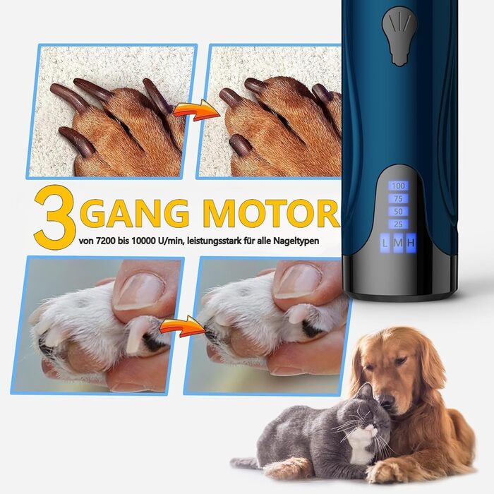 Електричний точилка для кігтів собак YABIFE, 3 швидкості, тиха, для собак та котів