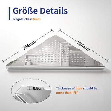 Поличка для душу Eck Duschregal з нержавіючої сталі 304, для ванної кімнати, з сітчастою конструкцією, вбудована, для ремонту ванної кімнати (щіткова обробка, 2 шт. 254 мм)