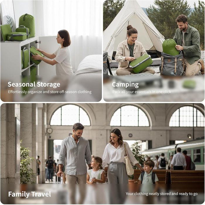 Набір кубиків-органайзерів для подорожей Cipway, 6 шт., зелений, ультралегкі, розширювані