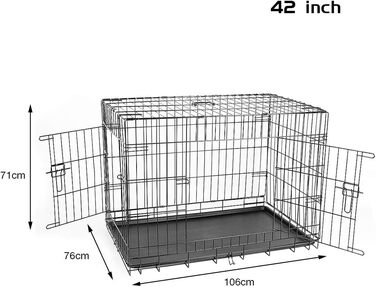 Клітка для собак з 2 дверцятами, складана переноска для собак та дрібних тварин з піддоном (42 дюйми)