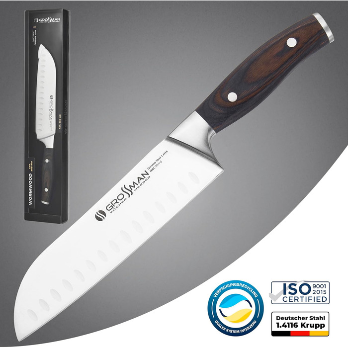 Ніж кухонний Grossman 110EP Santoku 29 см з нержавіючої сталі з ергономічною ручкою