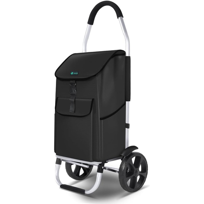 Складна алюмінієва господарська сумка VOUNOT 45 л, водонепроникна, чорна, великі колеса з бризковиками, візок для покупок, для сходів