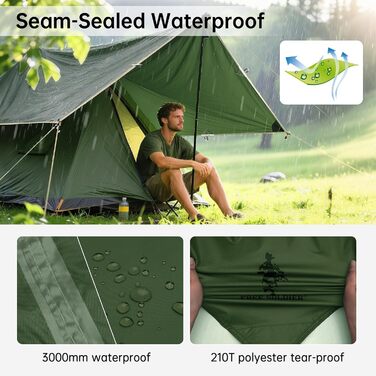 FREE SOLDIER 3x3.2m Tarp - Waterproof, UV Protection, Lightweight Camping Shelter - Military Green