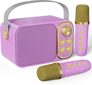 Караоке машина з 2 мікрофонами, портативна Bluetooth колонка для дітей та дорослих, 7 голосових ефектів, ідеальна для вечірок та днів народження (фіолетовий)