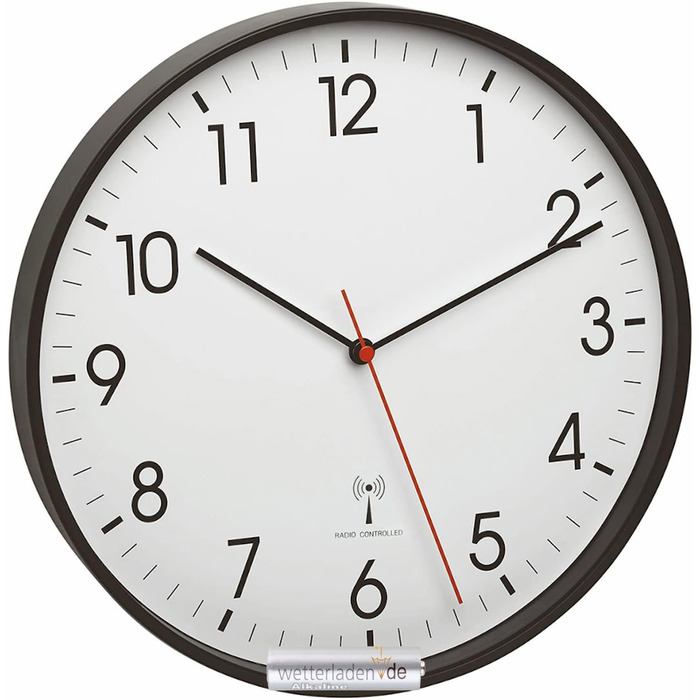 TFA Dostmann Analog Wall Clock with Metal Frame, 305 x (H) 47 mm, Plastic, 60.3537.01 (Black with Battery)