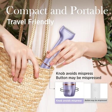 Електричний епілятор для жінок: безболісний пристрій для догляду за тілом, обличчям, зоною бікіні, ногами та під пахвами. Портативний, акумуляторний (рожеве золото, фіолетовий)