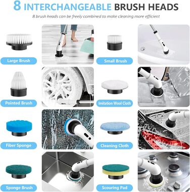 Електрична щітка для прибирання 9-в-1 з 8 насадками. Багатофункціональний інструмент для дому, кухні, ванної кімнати та авто.
