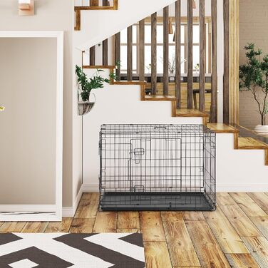 Клітка для собак, складана, з 2 дверцятами, переноска для собак, авто, з піддоном (L) 91 x 57 x 62.5 см