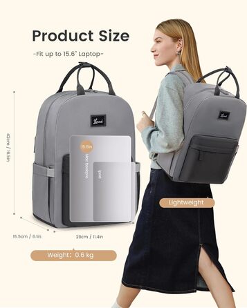 LOVEVOOK Рюкзак для жінок, шкільний рюкзак для ноутбука, 15.6 дюймів, для підлітків, дівчаток, універсальний, міський, водонепроникний, для школи, університету, подорожей (Сіро-блакитний)