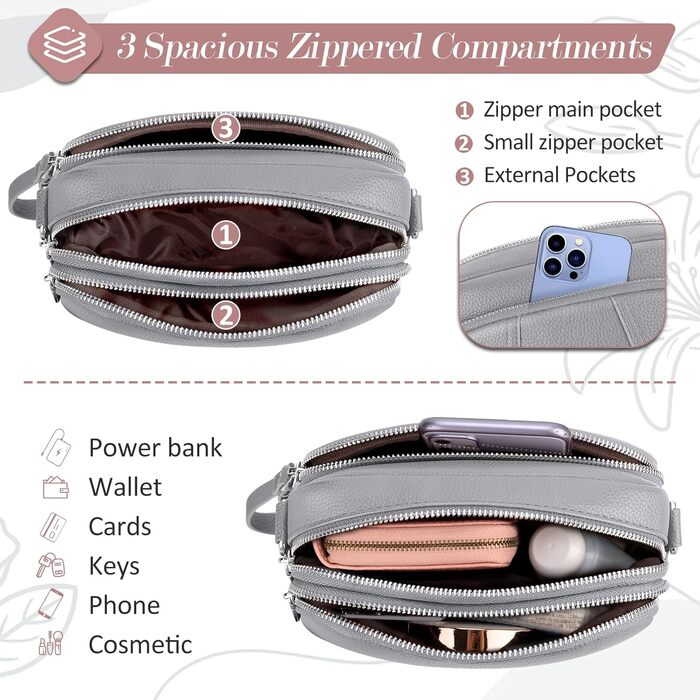 Сумка жіноча через плече кросбоді Wolkengrau зі шкіри, маленька, стильна, з широким ременем та кишенею для карт, знімний ремінець