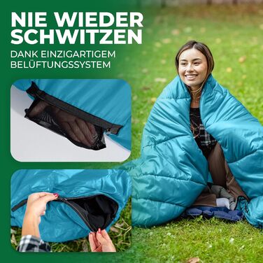 Спальний мішок Foris® Mumienschlafsack: 3-4 сезони, -10-25°C, 80x215 см, водовідштовхувальний, для кемпінгу та фестивалів, блакитний