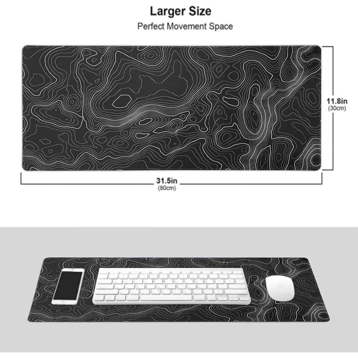 Великий килимок для миші AQQA (88,9 x 43,2 см) з топографічною картою, для геймінгу, офісу та ноутбука