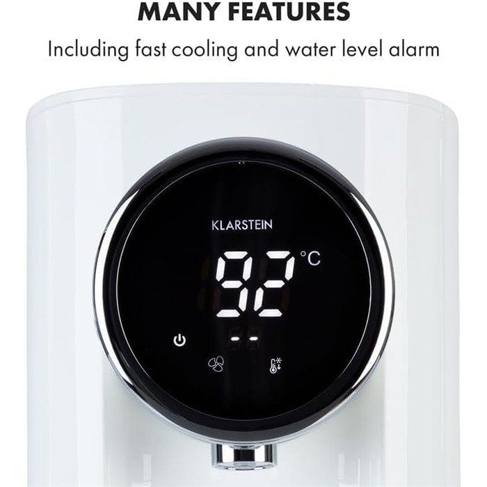 Klarstein Hot Spring Plus Hot Water Dispenser, Water Tank: 5 Liters, Large LCD Display, Temperatures: 45-95 °C, Stainless Steel Water Tank, Dry-Run & Overheat Protection, Child Lock, (White)