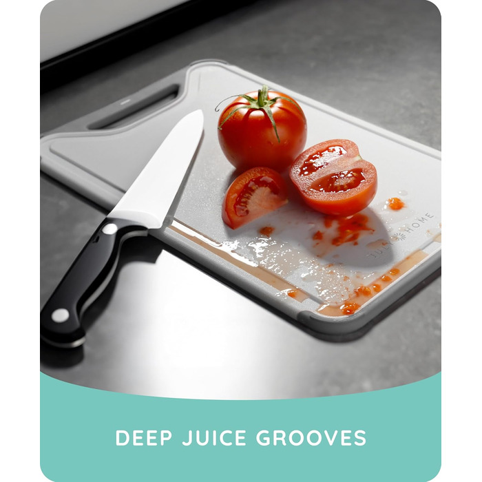 Набір з 3 сірих дощок для нарізання з пластику, стійкі до миття в посудомийній машині, з жолобками для соку, для м'яса, овочів, фруктів, з зручною ручкою