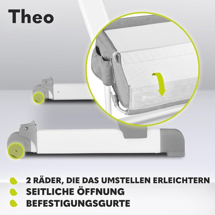 Lionelo Theo 2in1 Baby Cot, Travel Cot for Baby, Bedside Cot for Baby from Birth up to 9 kg, Height Adjustment, Tilt Adjustment, Folding Side Rail, Mattress, Mosquito Net (Dove Grey) Dove Grey 1 Piece (1 Pack)