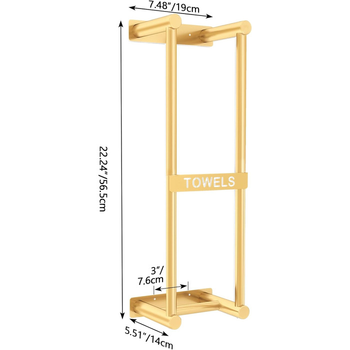 Тримач для рушників на стіну, велика поличка для рушників у ванну кімнату, золотий, 56 см