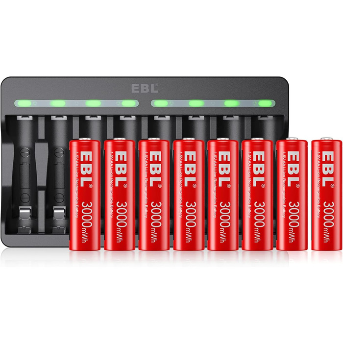 Акумулятори AA EBL 8 шт. 1.5V 3000mWh, перезаряджувані, з зарядним пристроєм M7012, LED дисплеєм, Micro-USB, USB 5V 2A