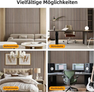 Акустичні 3D-панелі JAMELO з шпоном горіха, самоклеючі стінні панелі для звукоізоляції та декору стін, стелі та дверей, 10 шт. (30x15x1.2 см), колір світлий горіх