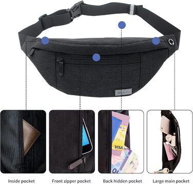 Чоловіча/жіноча поясна сумка-рюкзак на пояс, водонепроникна, для спорту, бігу, кемпінгу, подорожей (чорна)
