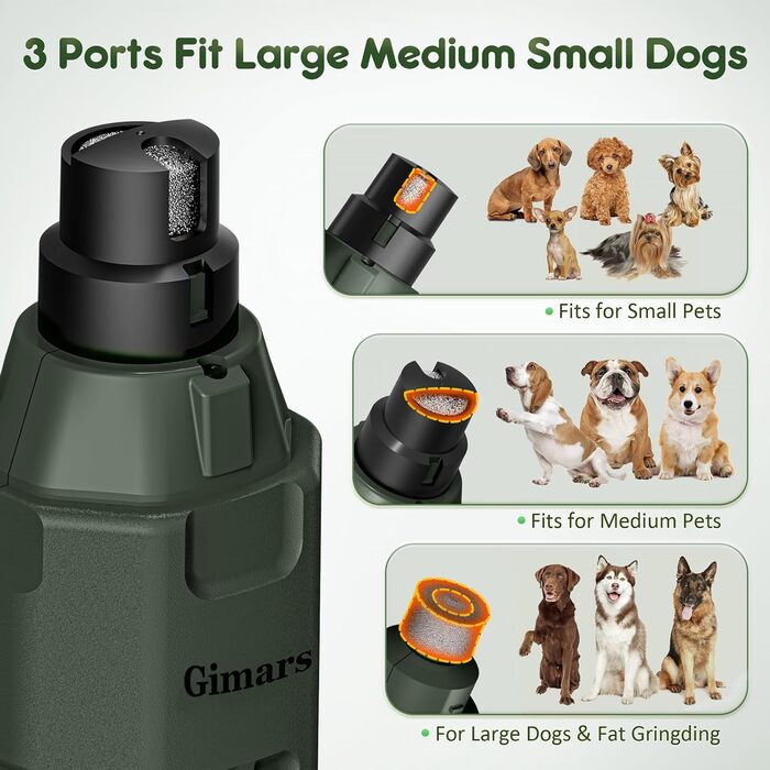Шліфувальник для собак та котів Gimars 6-ступінчатий з LED-підсвіткою, тихий, 12000 обертів/хв, USB, для великих, середніх та малих тварин (Army Green)