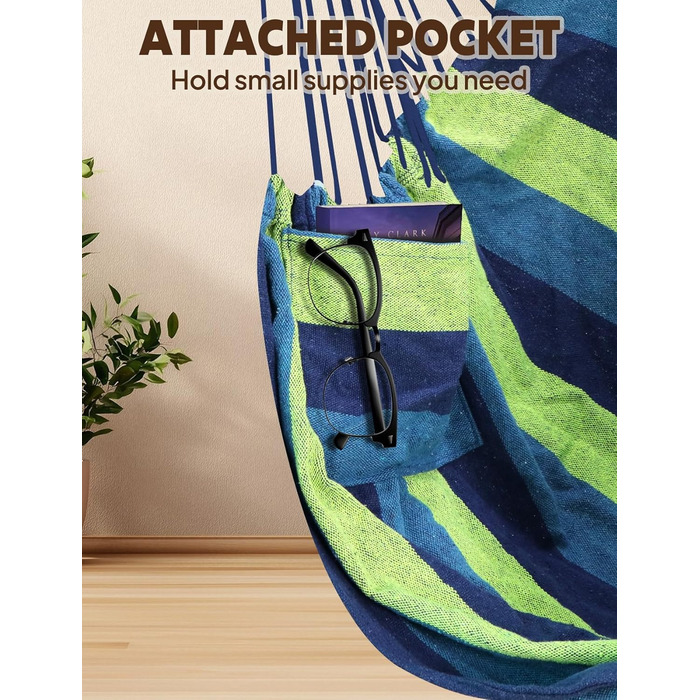 Підвісне крісло-гойдалка Chihee для дому та саду 130x100 см, смугасте (синьо-зелене). Бавовна, високий комфорт, для тераси, двору, саду.