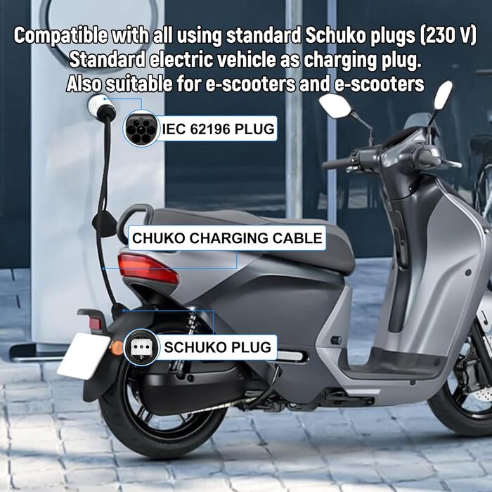 Адаптер зарядного пристрою для електромобіля, тип 2, кабель Schuko 3.5kW 16A, 0.5м, 250V, водо- та пилонепроникний