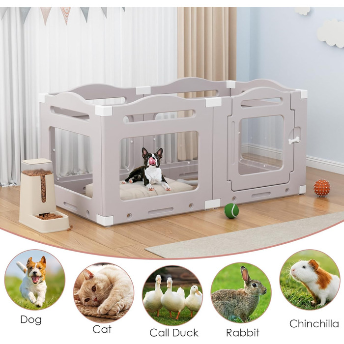 Клітка для цуценят з акрилу 60 см, 7 шт. + 1 вольєр для собак з дверцятами, без решіток, для дому, з присосками, прозора, теплий сірий (5+1)