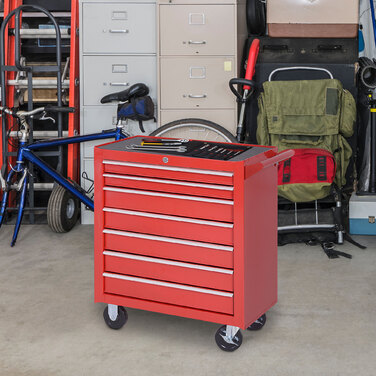 DURHAND Tool Chest, 2 small & 5 large drawers, steel, up to 150 kg, 69 x 33 x 75 cm, Red