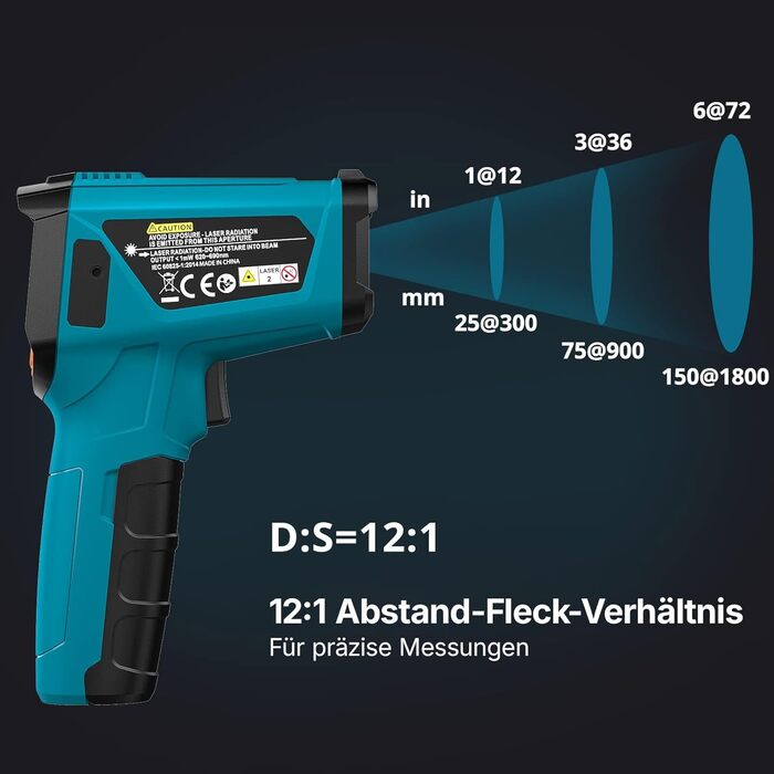 Інфрачервоний термометр Tilswall для промисловості та кулінарії (-50°C ~ 800°C) з лазерним цільовим прицілом та датчиком температури для м'яса