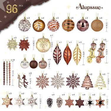 Набір прикрас на ялинку Alupssuc: 96 шт, білки, міцні золоті пластикові кулі, антична бронза