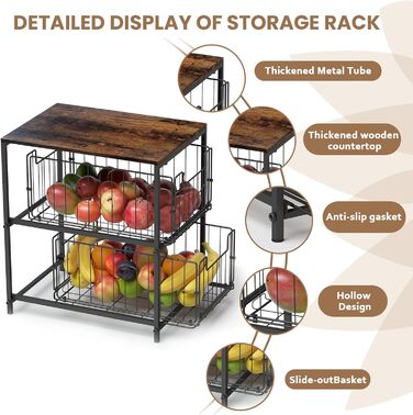 Meltrck Spice Rack and Kitchen Organizer, 2-Tier Pull Out Kitchen Organizer, Metal and Wood Composite for Kitchen, Countertop, Pantry, and Dining Room (Vintage Brown)